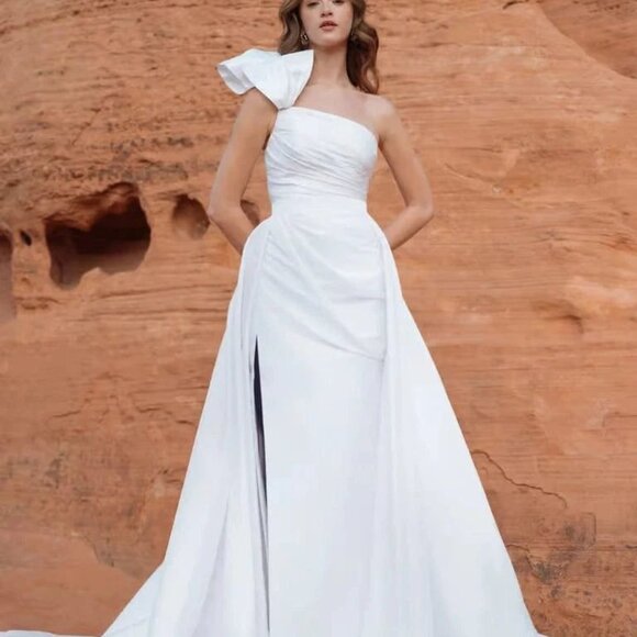 Jenny Yoo Isla Gown with Overskirt Size 10 NEW Taffeta - Picture 7 of 16